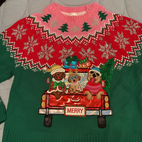Holiday Time Ugly Christmas Sweater Size Xl Dogs In Truck A813
