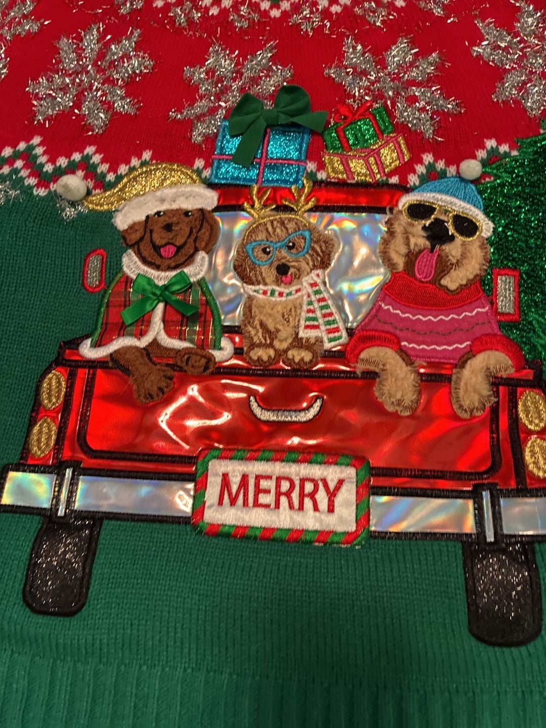 Holiday Time Ugly Christmas Sweater Size Xl Dogs In Truck A813 4