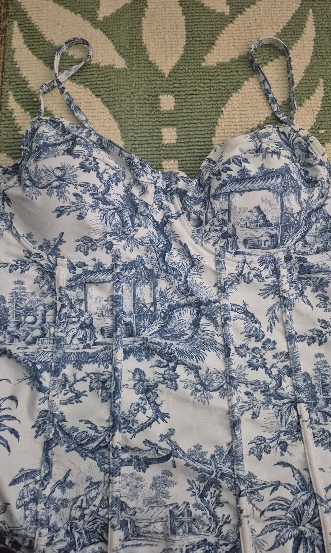 Cider Chinoiserie Print One-Piece Swimsuit Size XL Blue Toile 3