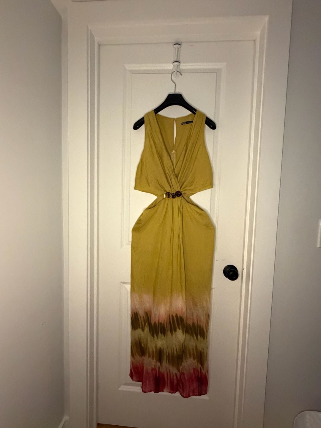 Zara Cut-Out Tie-Dye Midi Dress Size M Green Pink Multi 2