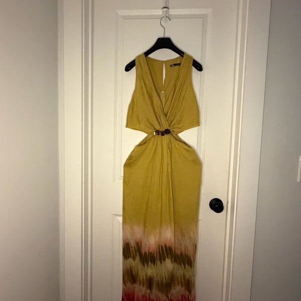 Zara Cut-Out Tie-Dye Midi Dress Size M Green Pink Multi