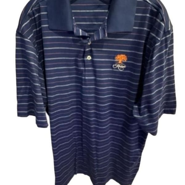 Divots Golf Polo Size L Blue Striped Kiawah Tree Logo