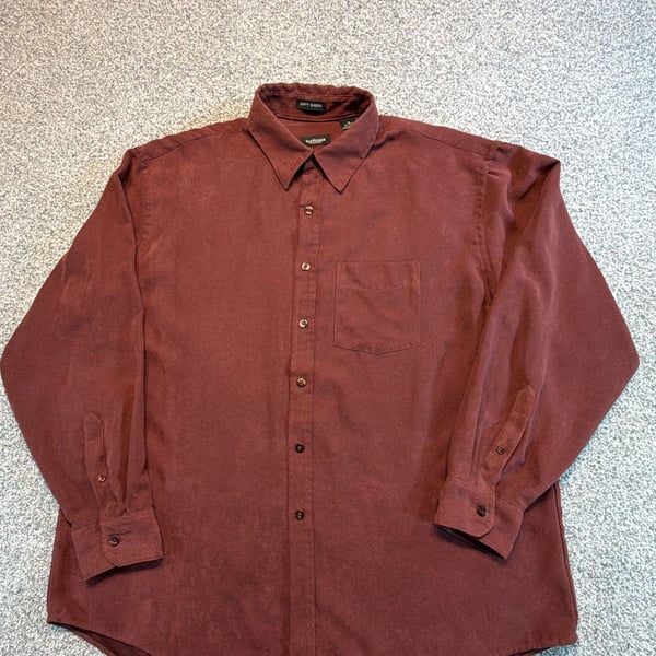 Van Heusen Soft Suede Shirt Size XL 17-17.5 Burgundy Long Sleeve