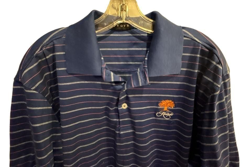 Divots Golf Polo Size L Blue Striped Kiawah Tree Logo 3