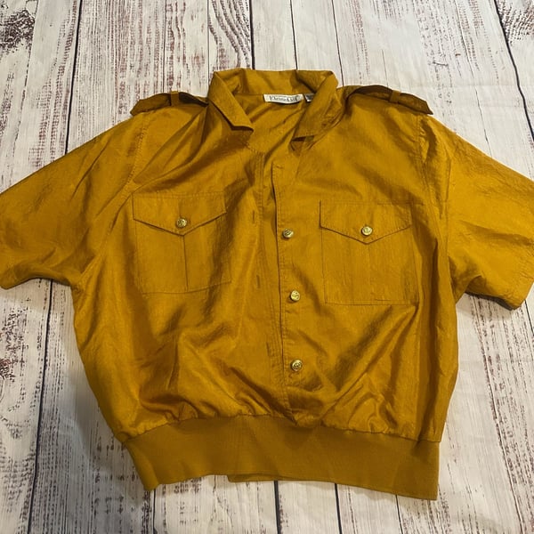 Christie & Jill Vintage Mustard Yellow Button Down Pocket Top-L