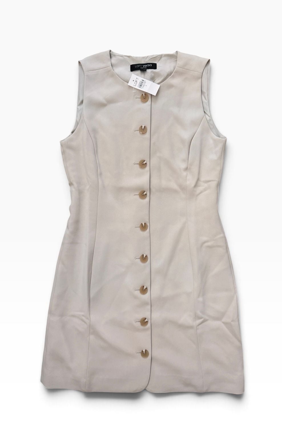 LOFT Crepe Drape Dress Size 2 Beige Button Front Mini 2