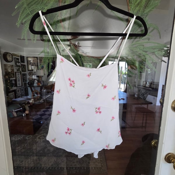Sky To Moon Floral Cami Size S White Pink Rayon Tie Back