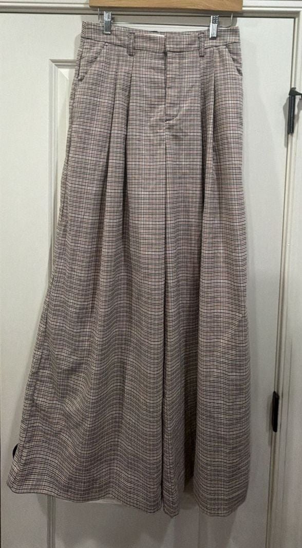 Maeve by Anthropologie Plaid Wide Leg Pants Size 4 Pink Check 2