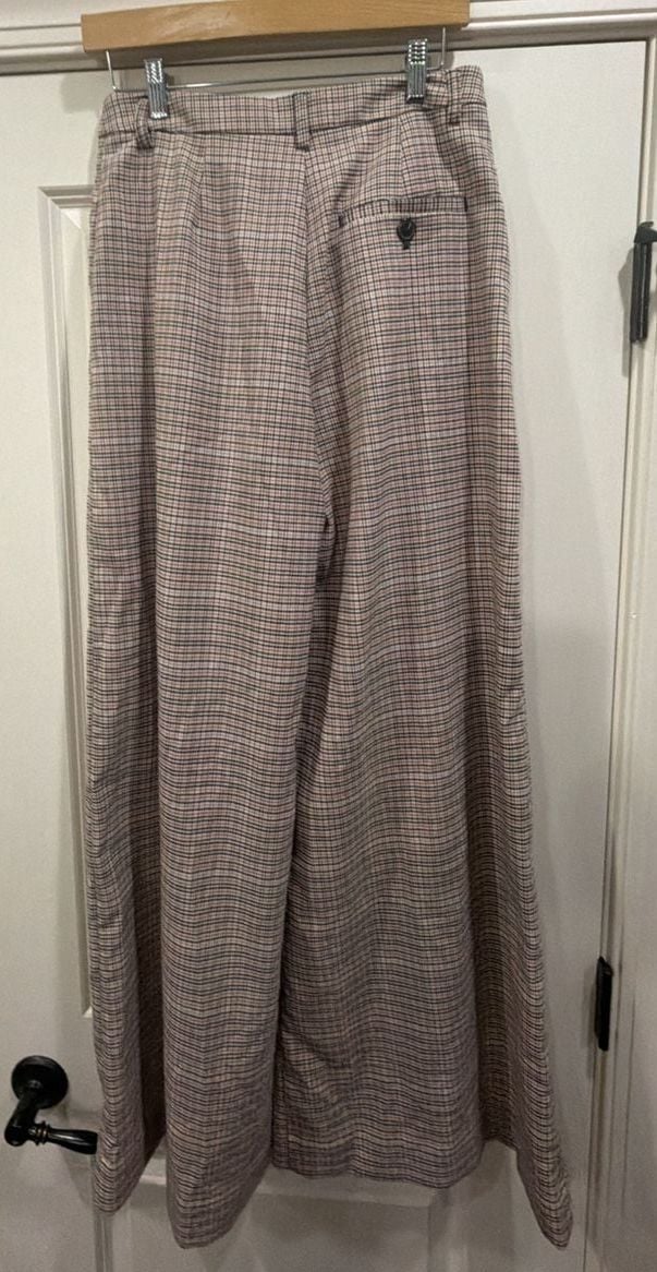 Maeve by Anthropologie Plaid Wide Leg Pants Size 4 Pink Check 5