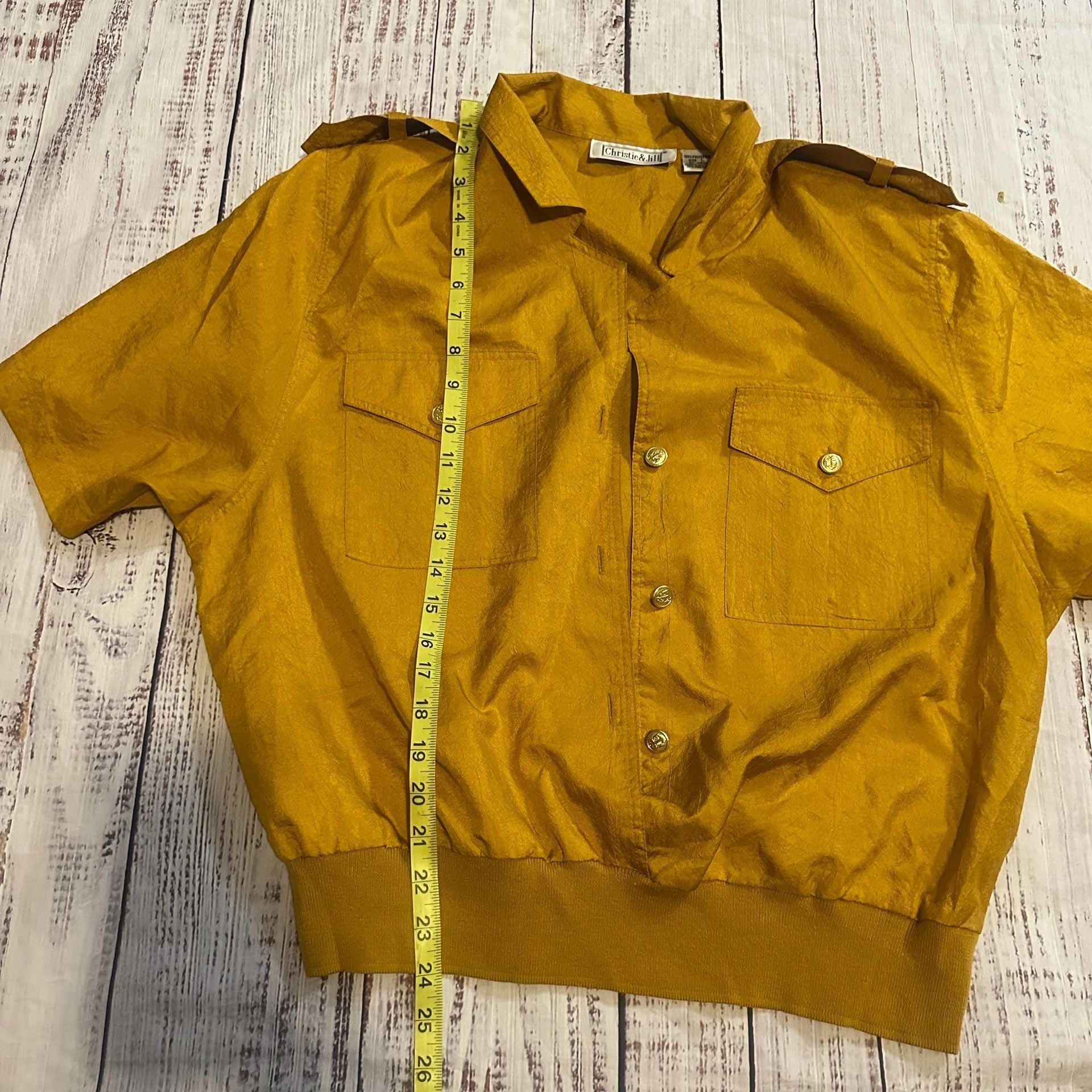 Christie & Jill Vintage Mustard Yellow Button Down Pocket Top-L 5