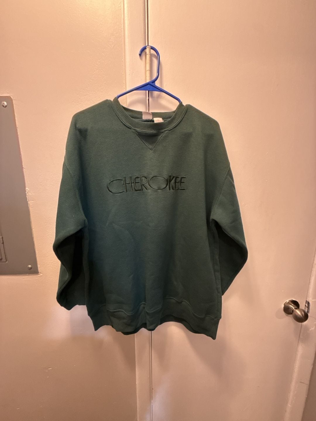 Cherokee Crewneck Sweatshirt Size XL Dark Green Embroidered Spellout 2