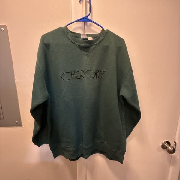 Cherokee Crewneck Sweatshirt Size XL Dark Green Embroidered Spellout