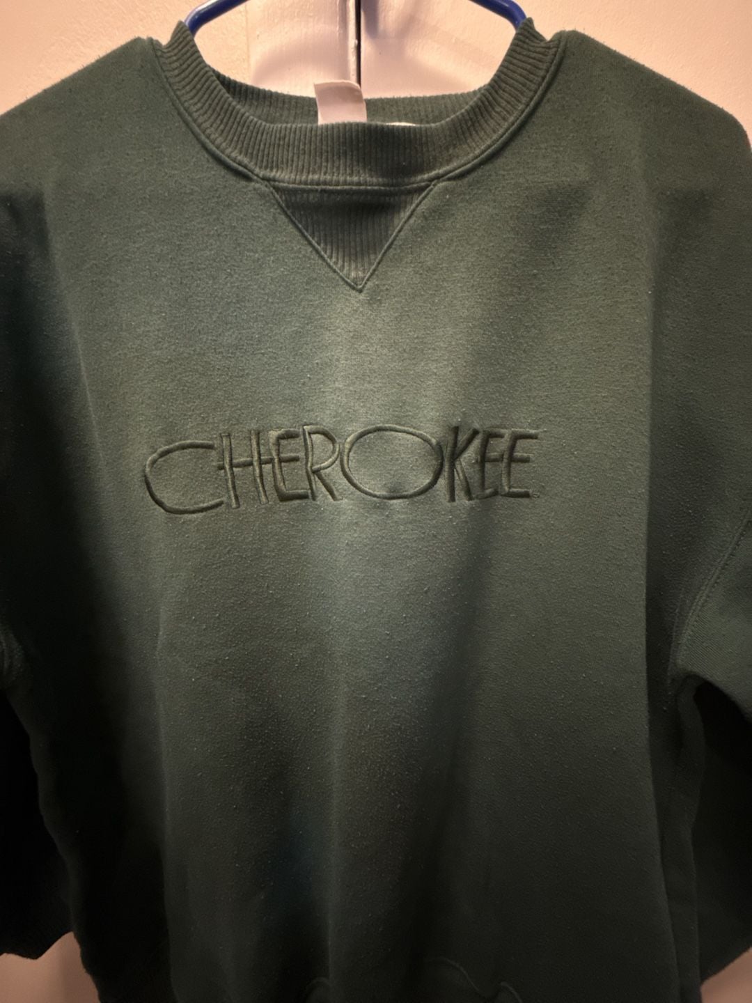 Cherokee Crewneck Sweatshirt Size XL Dark Green Embroidered Spellout 3