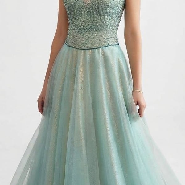 Precious Formals Beaded Bodice Tulle Ball Gown Prom Dress
