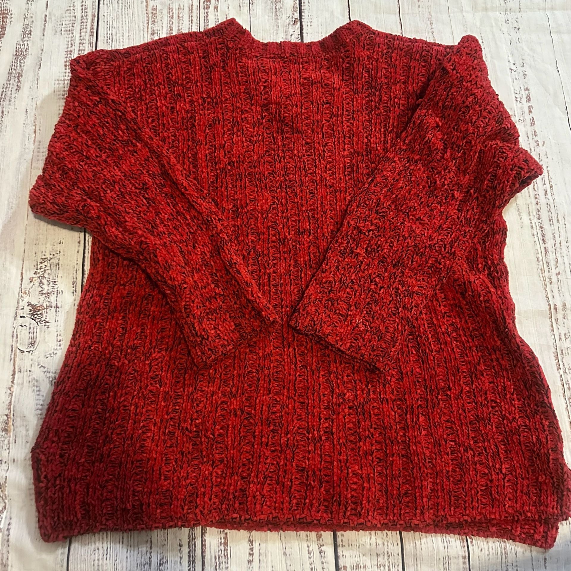 Bentley Chenille Vintage V-Neck Sweater Red Chunky Knit-M 8