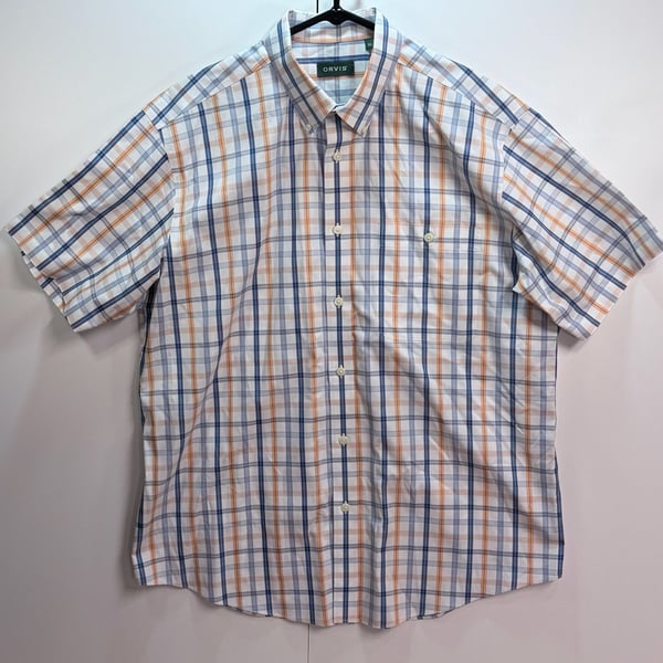Orvis Button Down Shirt XL Plaid Short Sleeve Cotton