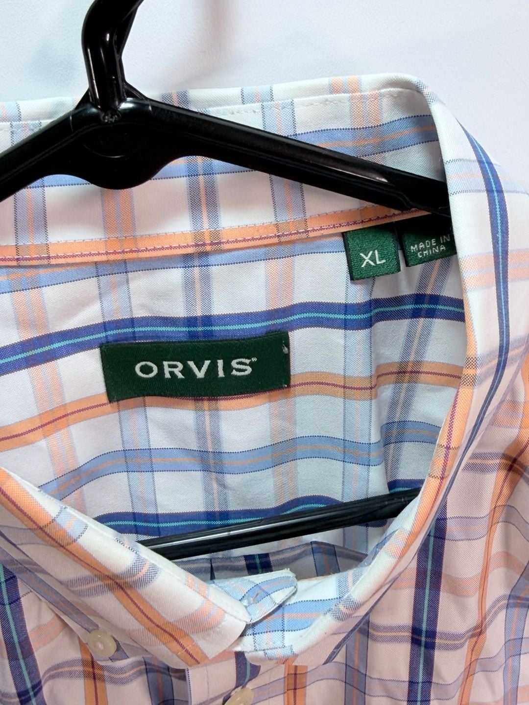 Orvis Button Down Shirt XL Plaid Short Sleeve Cotton 4