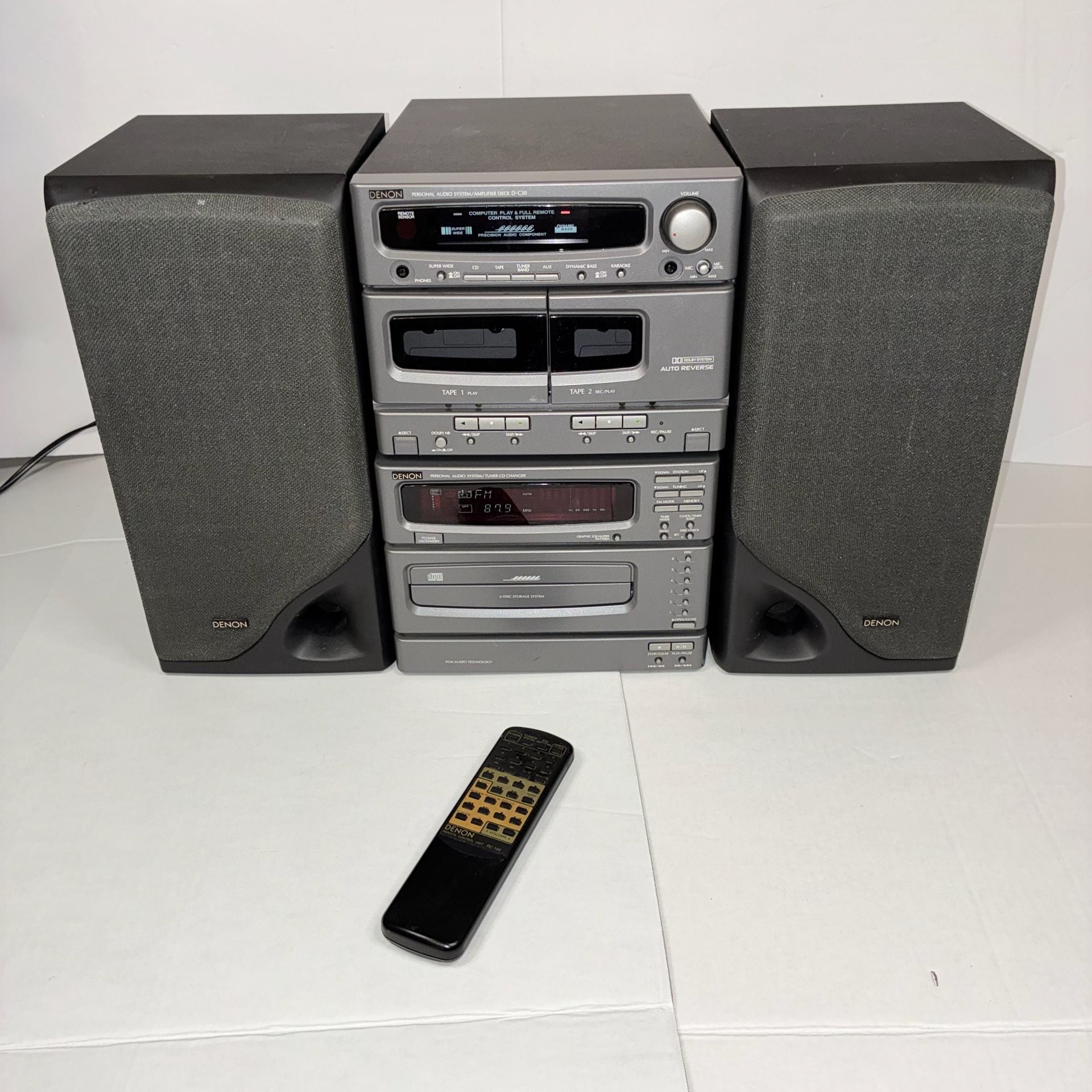 Vintage Denon D-C30 Hi-Fi Stereo 6 Disc CD Changer Cassette Speakers (Tested) 1