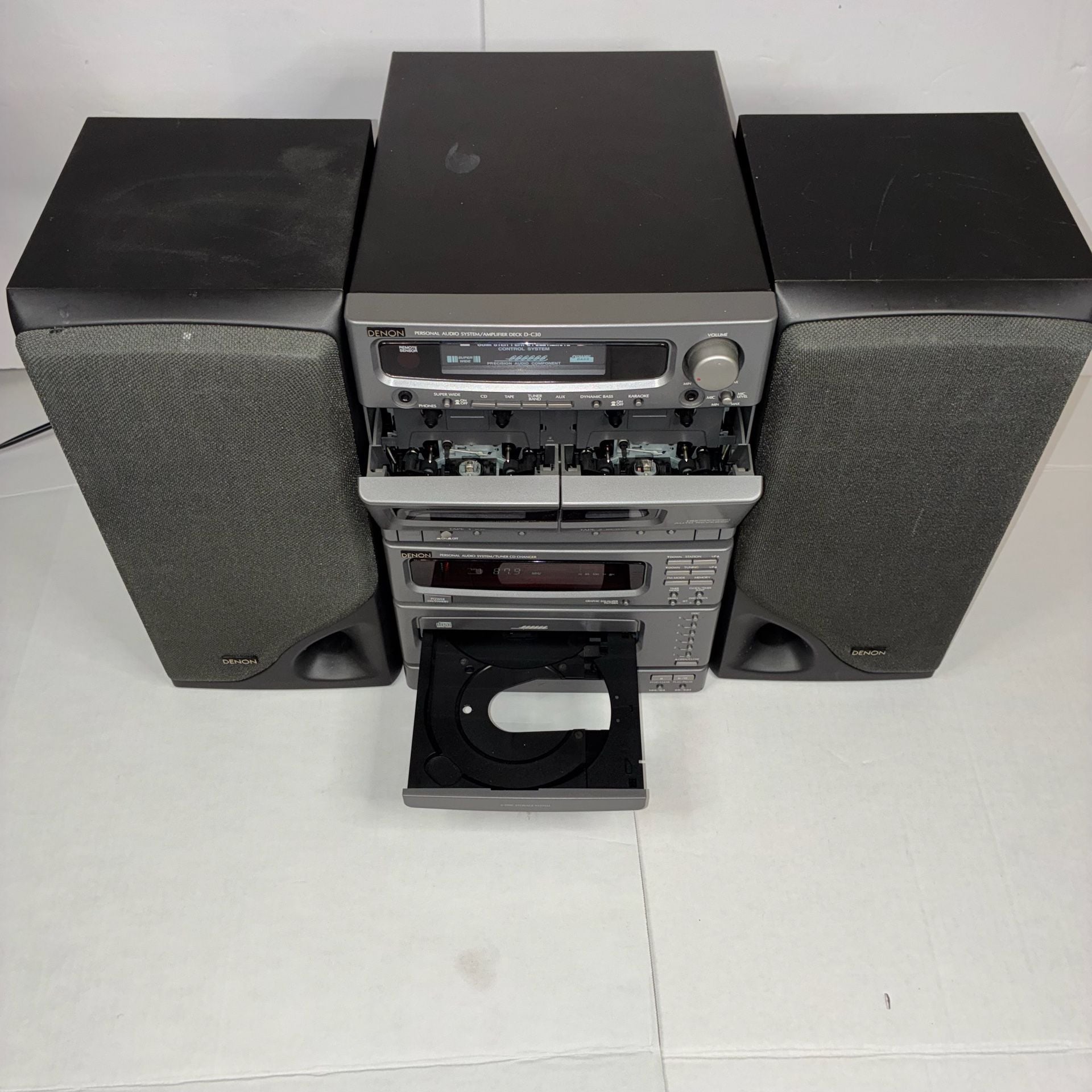 Vintage Denon D-C30 Hi-Fi Stereo 6 Disc CD Changer Cassette Speakers (Tested) 4