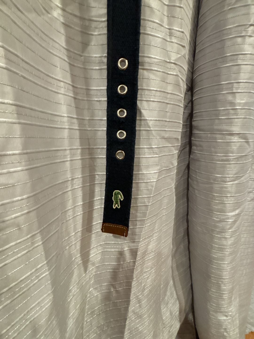 Lacoste Canvas Belt Size 40 Navy Blue Leather Trim 2