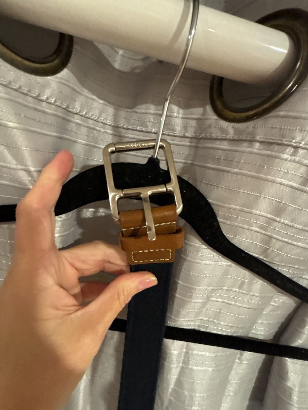 Lacoste Canvas Belt Size 40 Navy Blue Leather Trim 3