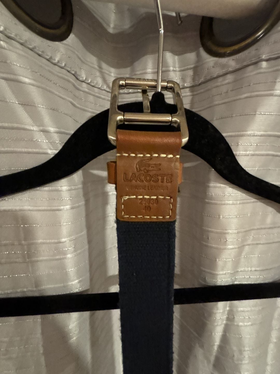 Lacoste Canvas Belt Size 40 Navy Blue Leather Trim 4