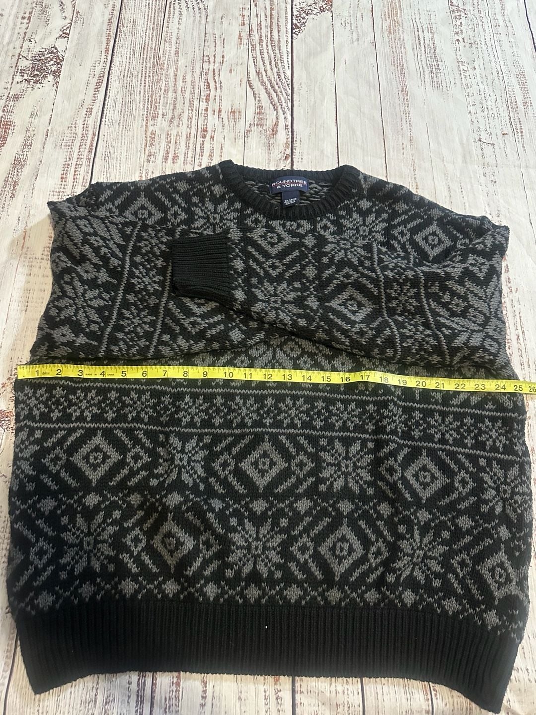 Roundtree & Yorke Fair Isle Crewneck Sweater Size XL Black Gray Cotton 4