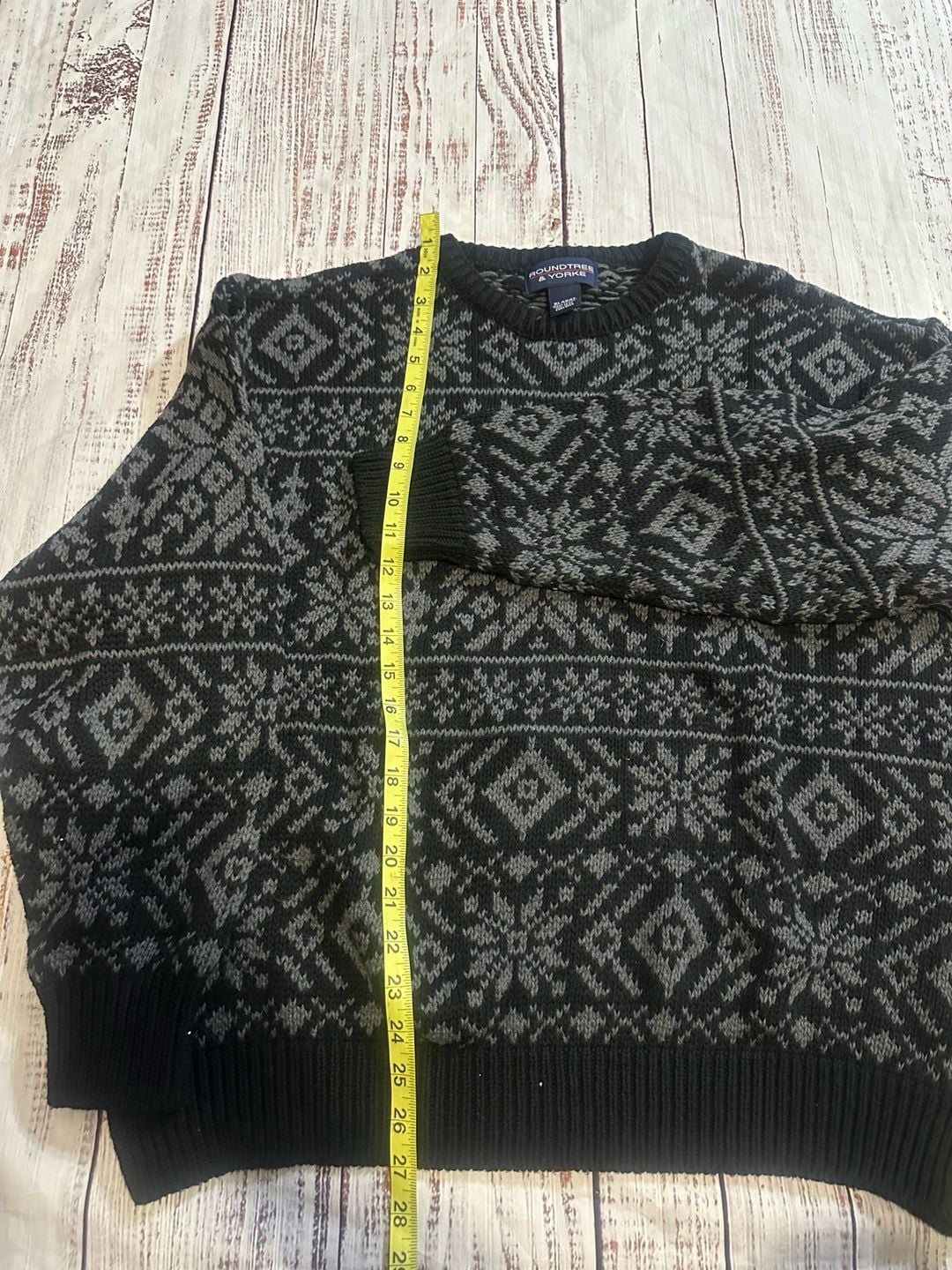 Roundtree & Yorke Fair Isle Crewneck Sweater Size XL Black Gray Cotton 5