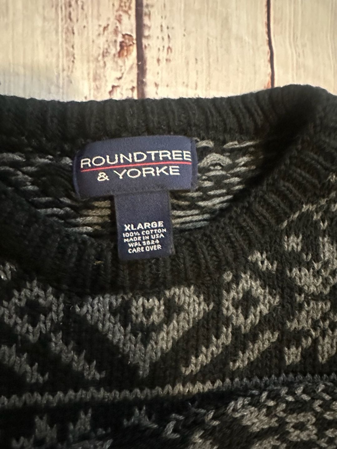 Roundtree & Yorke Fair Isle Crewneck Sweater Size XL Black Gray Cotton 6