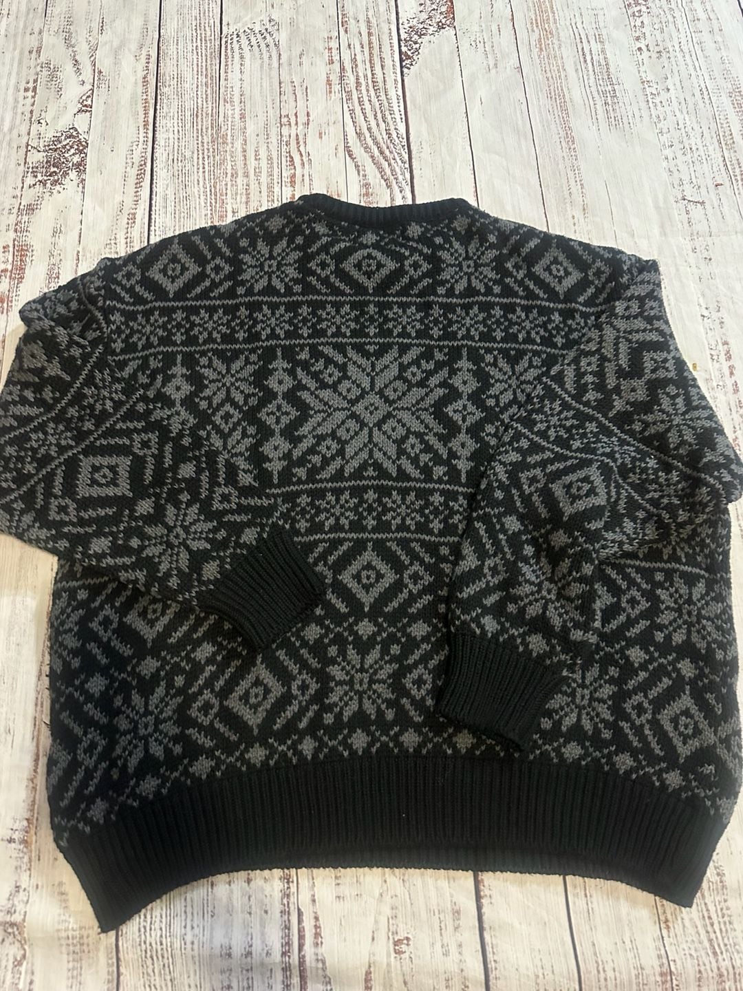 Roundtree & Yorke Fair Isle Crewneck Sweater Size XL Black Gray Cotton 7