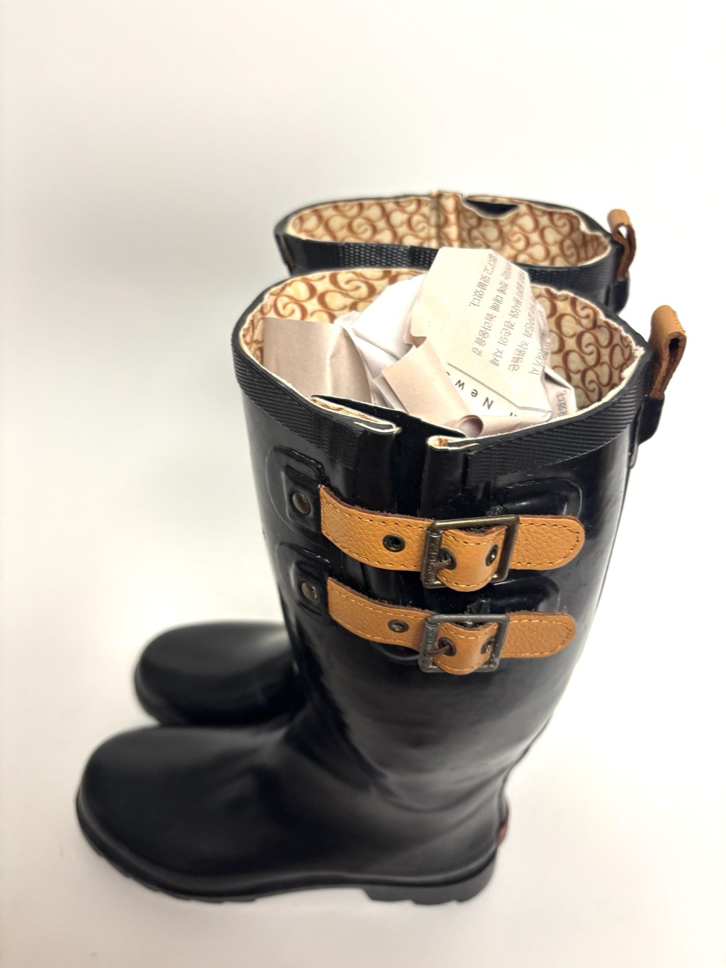 Chooka Rain Boots Size 7 Solid Black Buckle Rubber 8