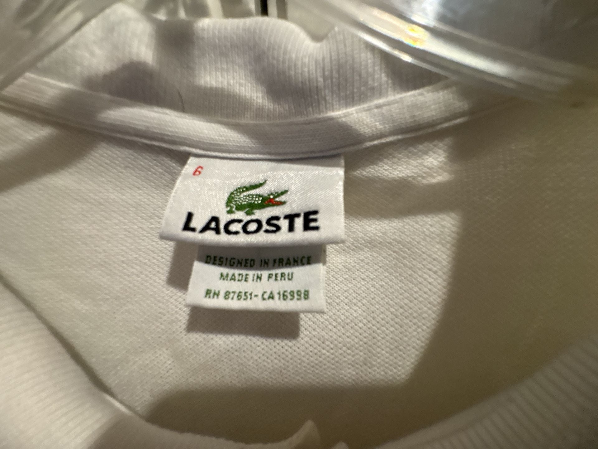 Lacoste Polo Size 6 White Cotton Short Sleeve Shirt 3
