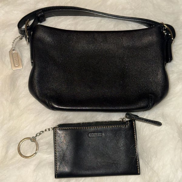 Vintage Coach Black Leather Mini Bag And Card Holder Set
