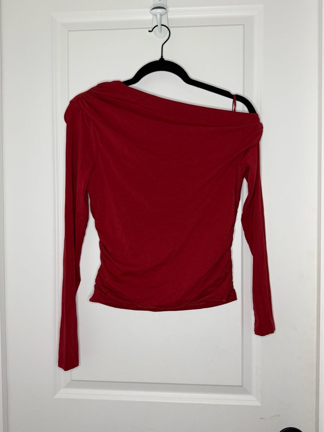 Abercrombie & Fitch One Shoulder Long Sleeve Top Size S Red Modal Blend 2