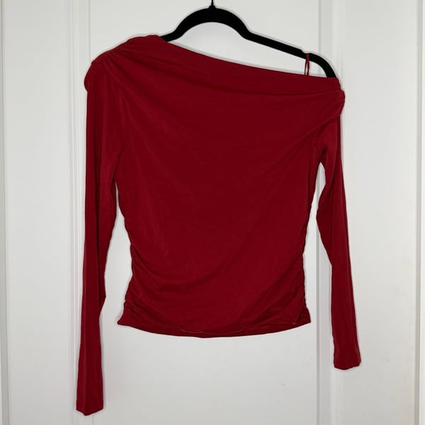 Abercrombie & Fitch One Shoulder Long Sleeve Top Size S Red Modal Blend