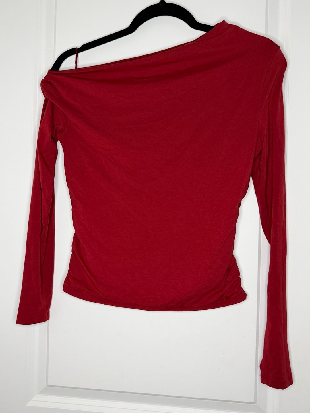 Abercrombie & Fitch One Shoulder Long Sleeve Top Size S Red Modal Blend 3