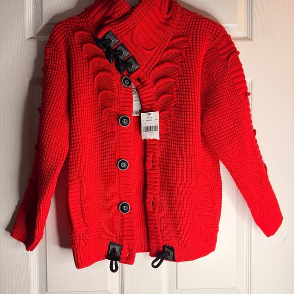 Suslo Couture KSW 512 Sweater Size 16-18 Red Knit Button Toggle