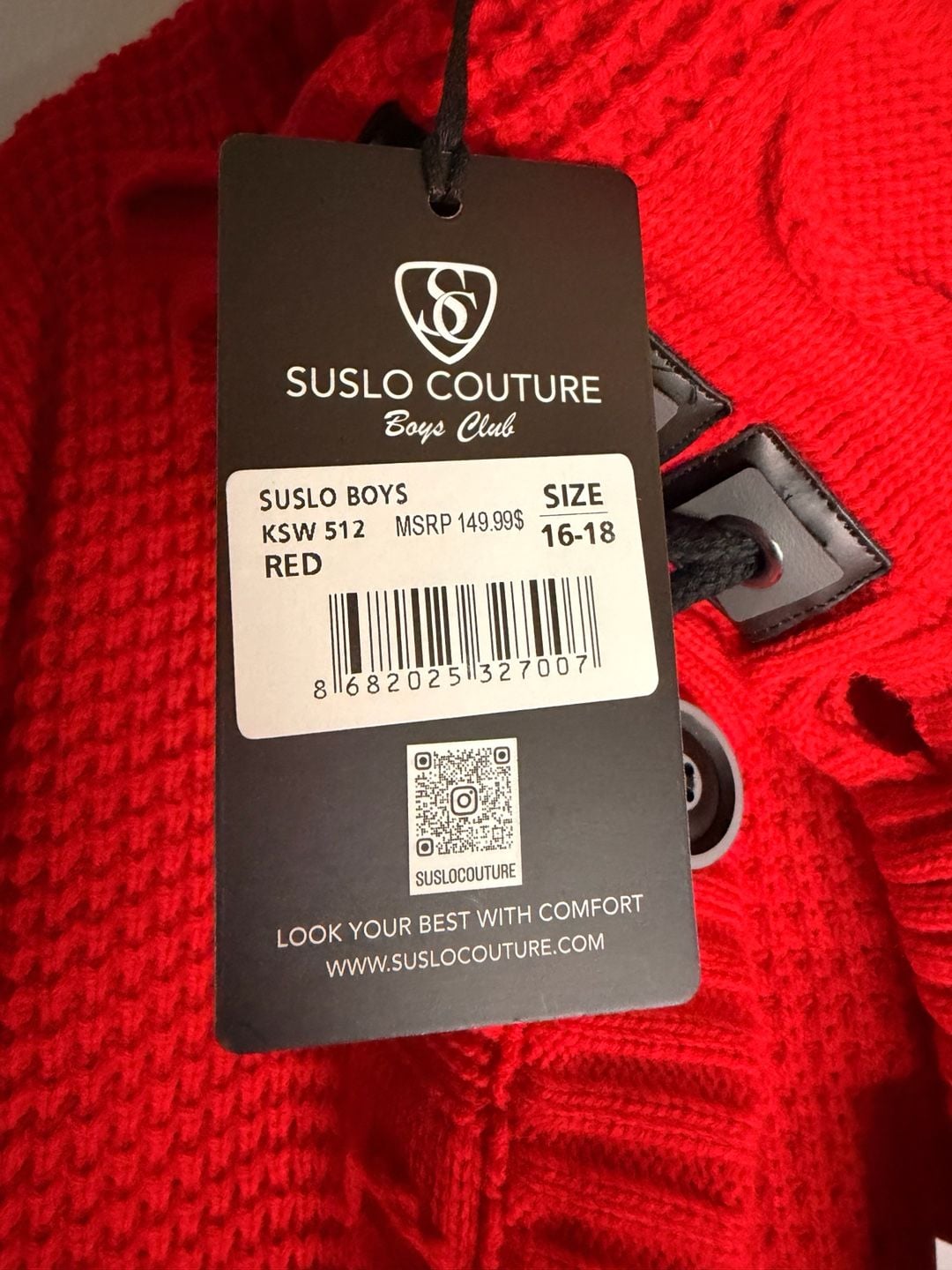 Suslo Couture KSW 512 Sweater Size 16-18 Red Knit Button Toggle 6