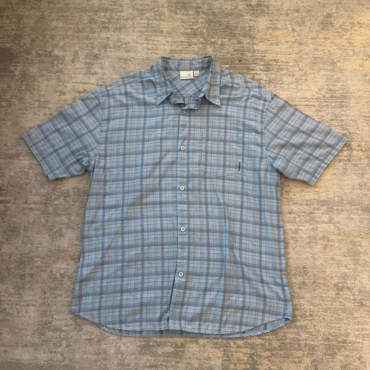Vintage 2000s Hurley International Short Sleeve Button Down Plaid Shirt XL Blue 2