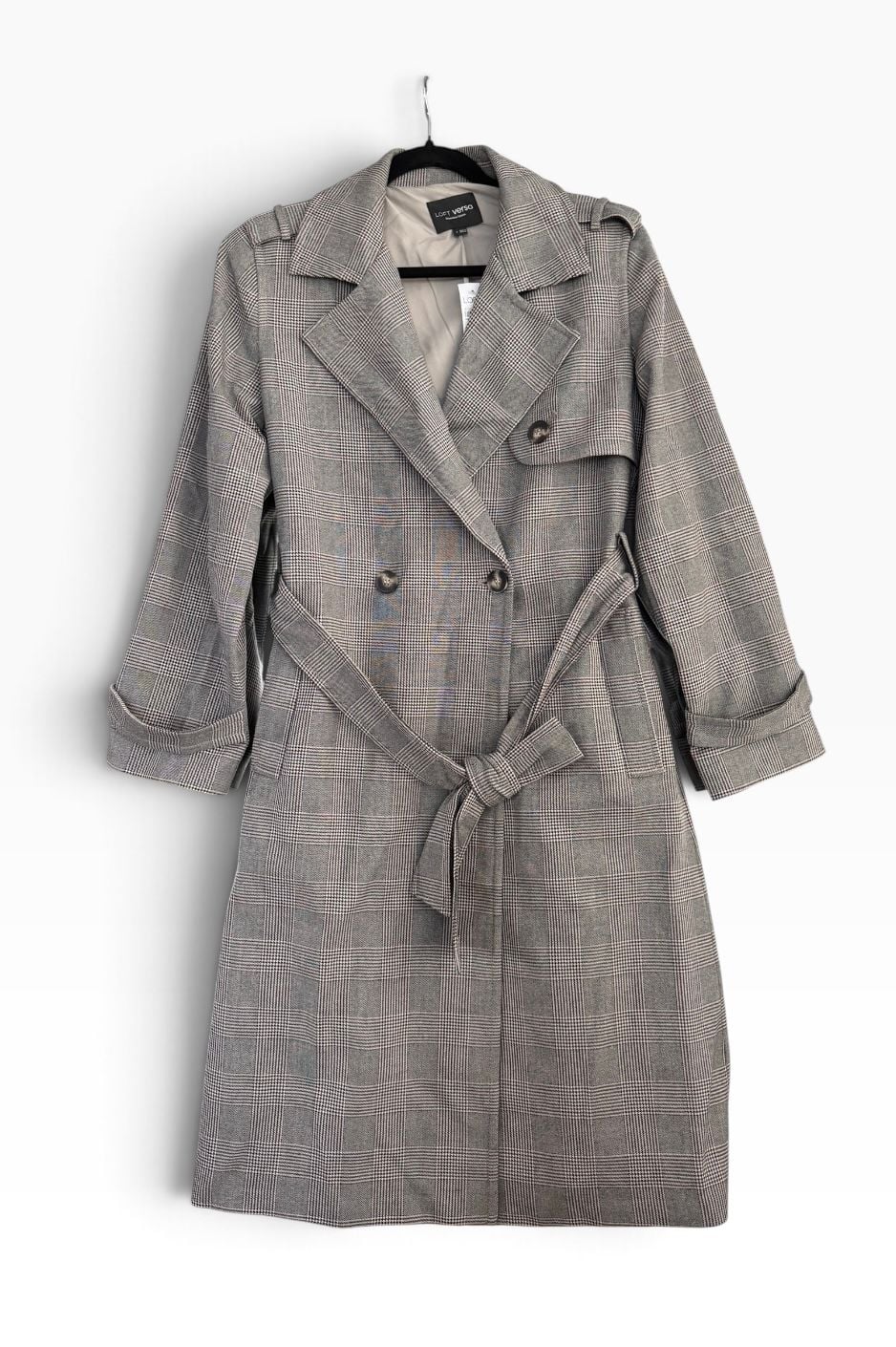 LOFT Versa Plaid Seasonless Stretch Trench Coat Size S Grey 2
