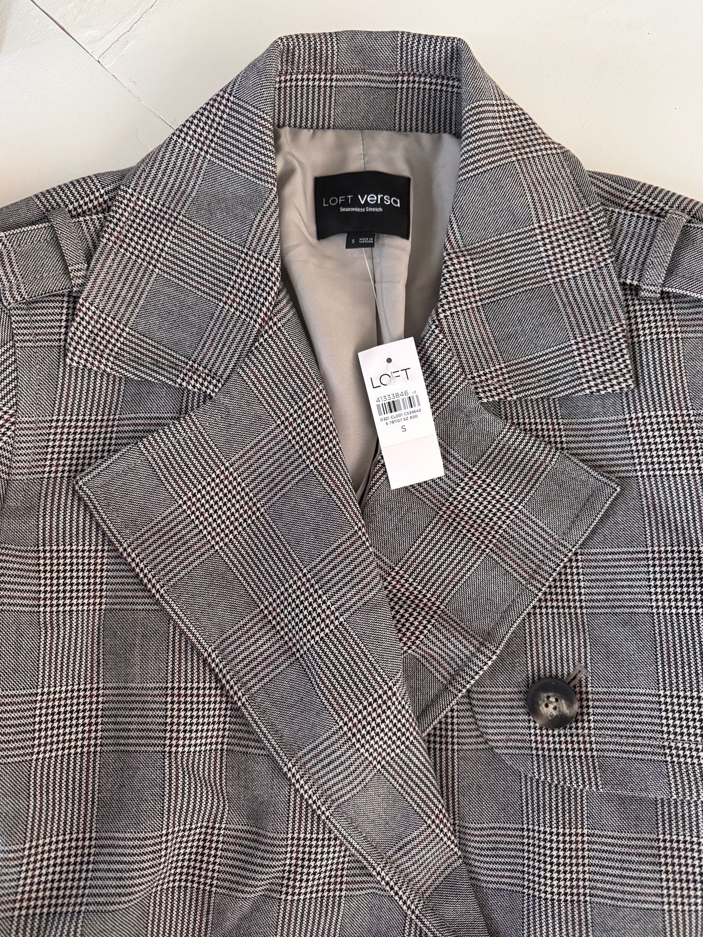 LOFT Versa Plaid Seasonless Stretch Trench Coat Size S Grey 6