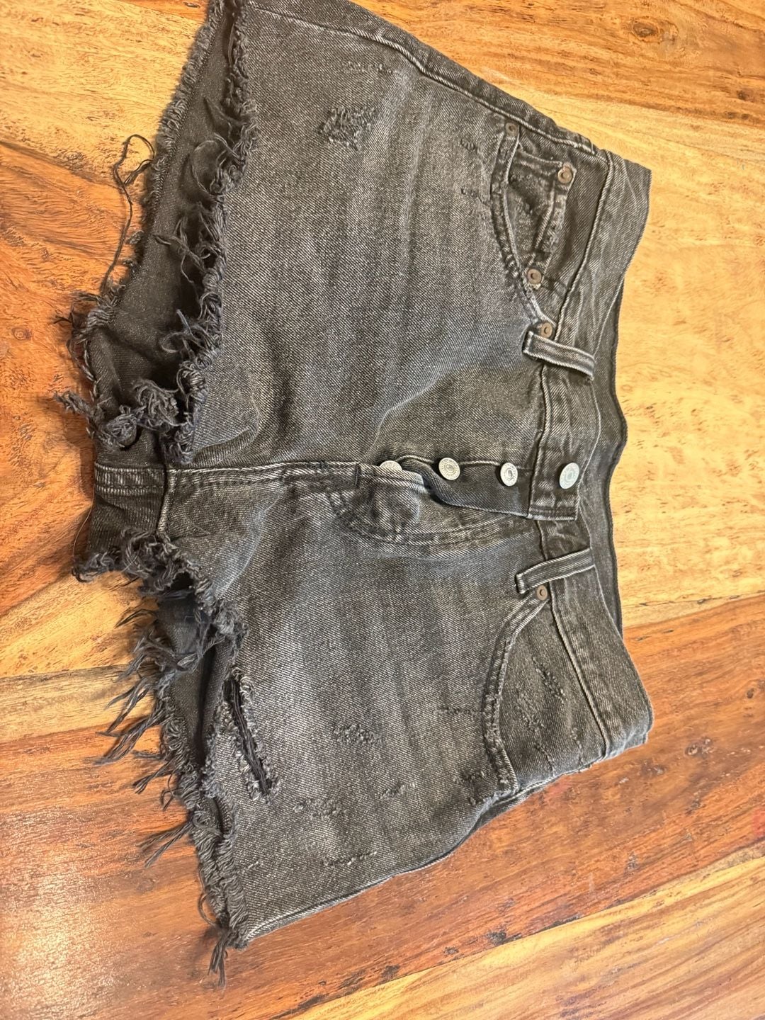 Levi's 501 Premium Cut Off Denim Shorts Black Distressed Frayed 2