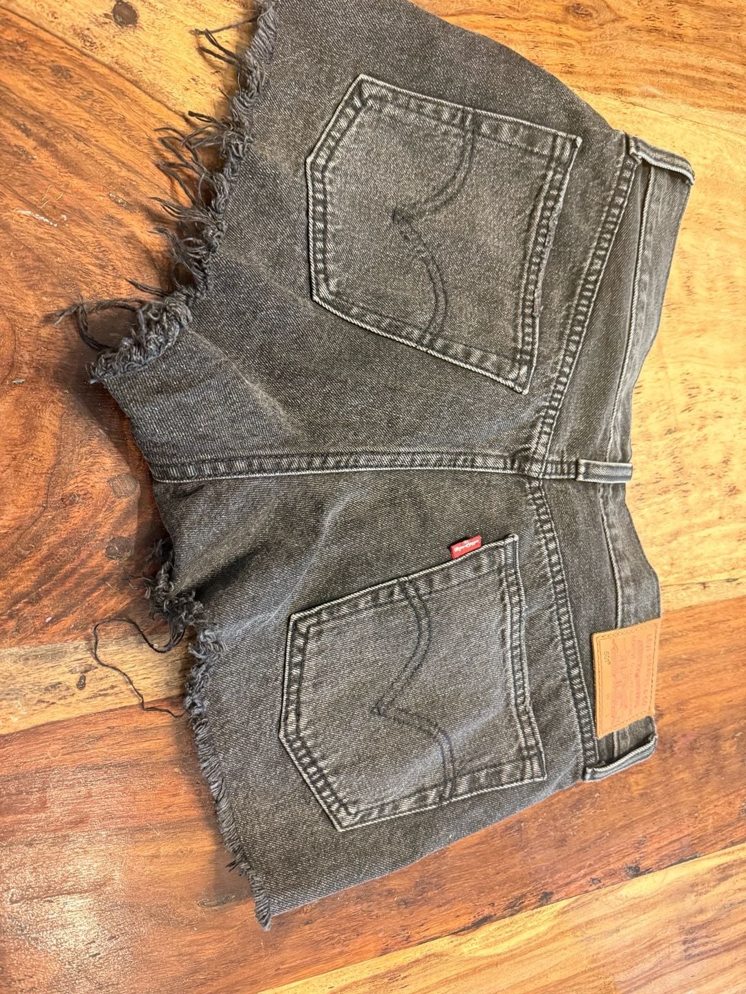 Levi's 501 Premium Cut Off Denim Shorts Black Distressed Frayed 7
