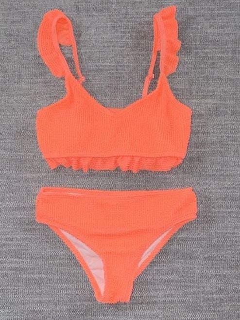 Unbranded Ruffle Bikini Set Size 9-10Y Orange Smocked Two Piece Swimsuit 1