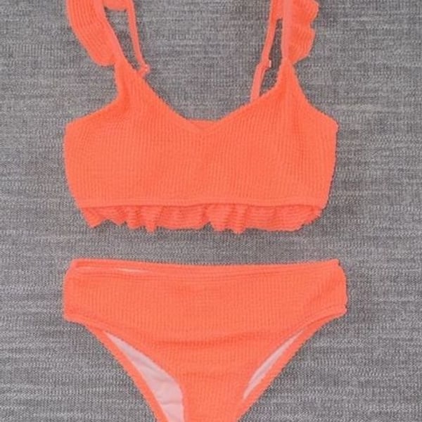 Unbranded Ruffle Bikini Set Size 9-10Y Orange Smocked Two Piece Swimsuit