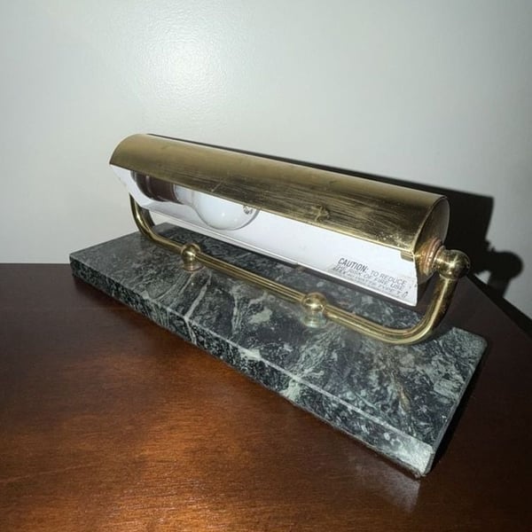 Vintage Brass Picture Lamp with Green Marble Base