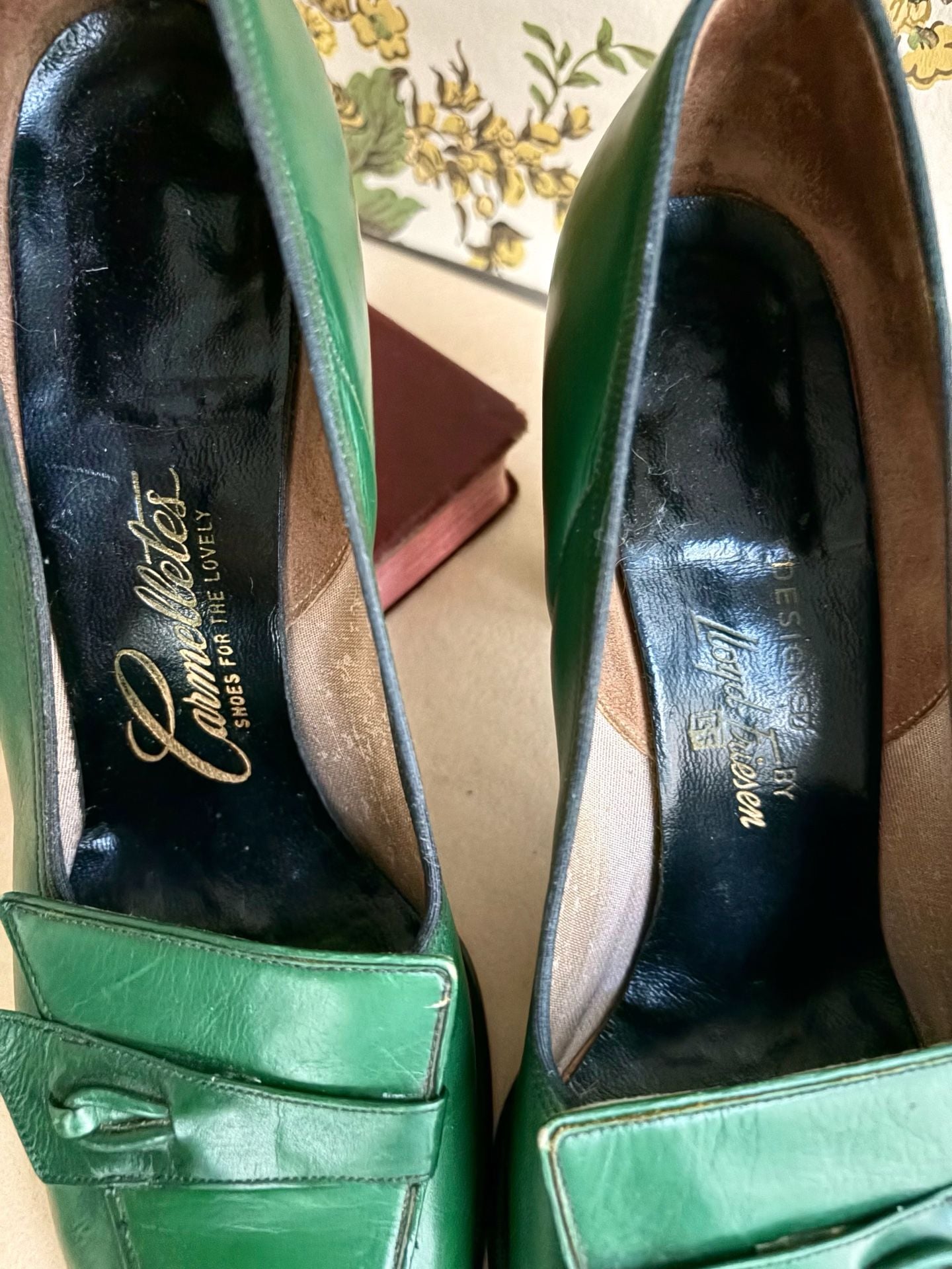 Vintage Green Leather Pumps Chunky Heel Loafers Retro 1960s Women’s Shoes US Size 7 Carmellettes 4