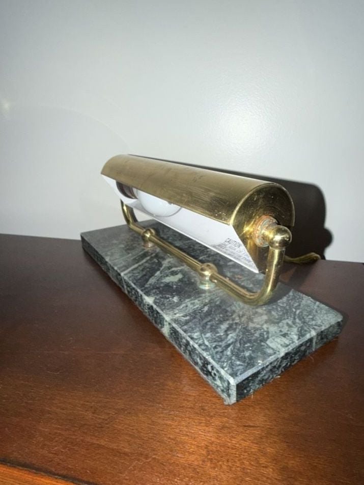 Vintage Brass Picture Lamp with Green Marble Base 2