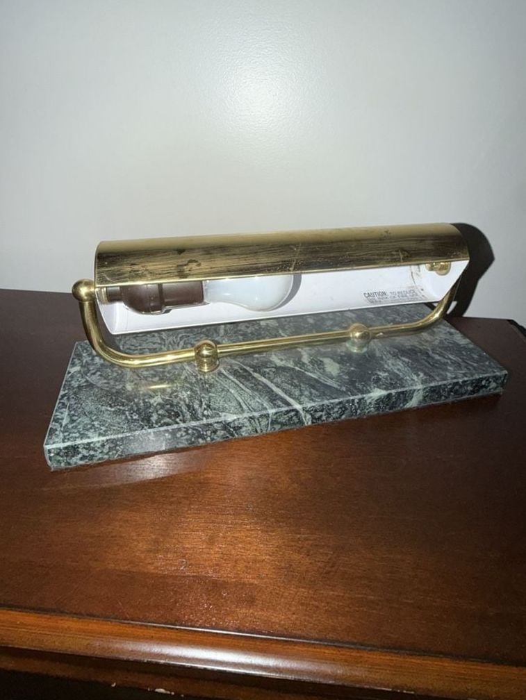 Vintage Brass Picture Lamp with Green Marble Base 4