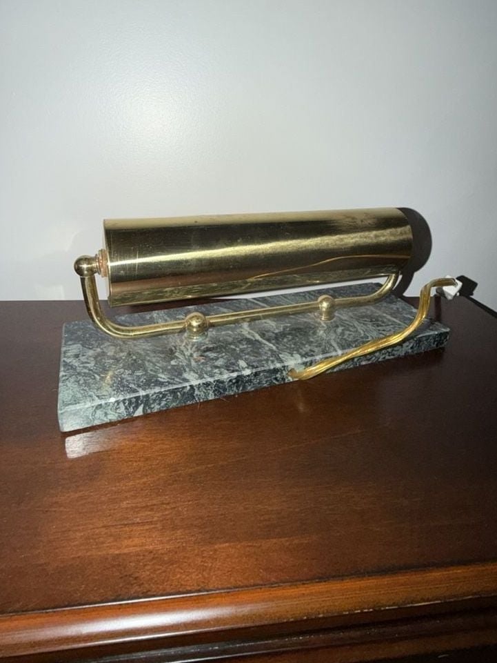 Vintage Brass Picture Lamp with Green Marble Base 3